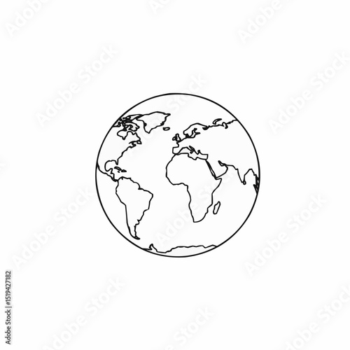 Outline of the Earth globe in minimalistic design on white background  