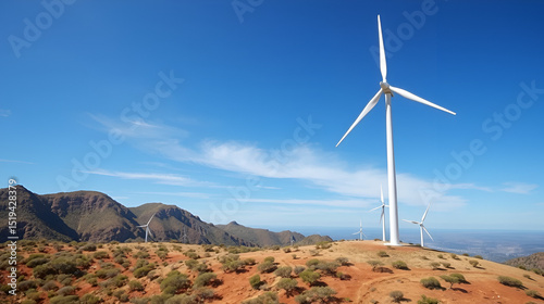 Single wind turbine providing green energy on australian hilltop