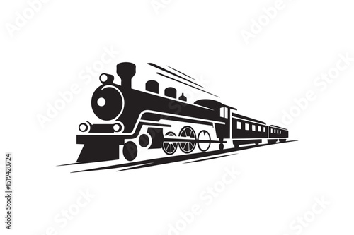 Dynamic Steam Locomotive Train Illustration with Classic Vintage Design for Transportation Enthusiasts