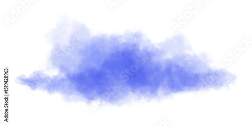 Blue smoke cloud isolated on white background for abstract overlay, design element, or creative texture template