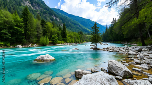 Emerald coloured alpine river Soca / Isonzo, Slovenia