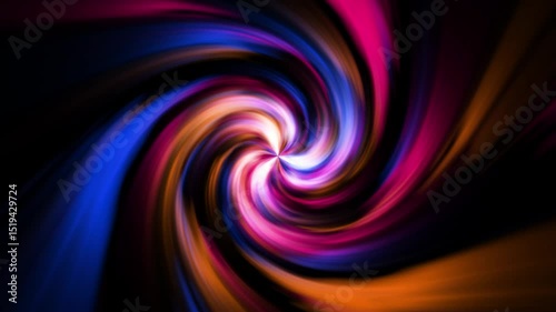 Colorful hypnotic swirling vortex video animation on dark space with blue, pink, orange colors for pattern, dynamic, fluid, psychedelic motion illustration and design