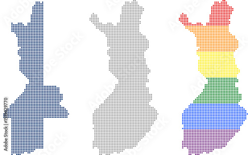 Rhombus dots Finland map. Finnish dotted pixel map in flag, grey and LGBT pride colors. Vector illustration