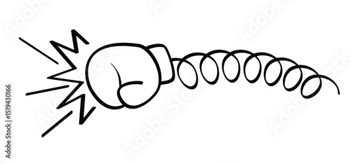 Box gloves. Boxing gloves icon. Boxing glove hang on spring or spiral springs. Fight concept. Sport, kickboxing, fighter symbol. Cartoon line hands. A pair of boxing gloves. Surprise idea.