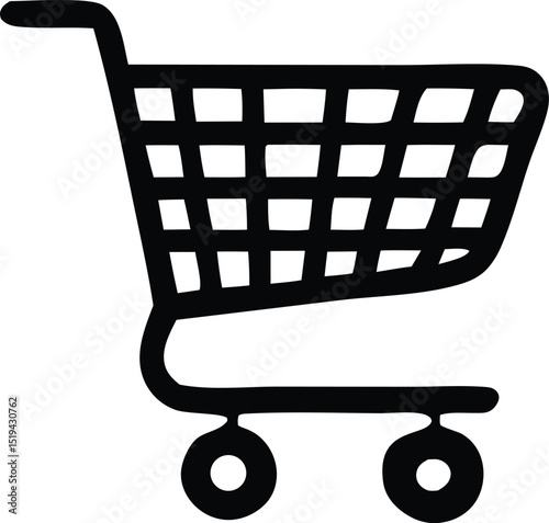 Simple black and white hand drawn shopping cart icon illustration