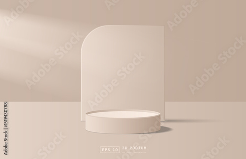 Modern 3d cream cylinder podium for product display stand and round corner backdrop. Minimal scene for cosmetic mockup. 3d vector geometric platform design. 3d stage vector rendering.