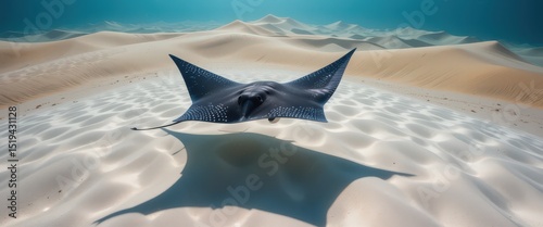 Wallpaper Mural Spotted eagle ray swimming above rippled sand dunes underwater seascape. Torontodigital.ca