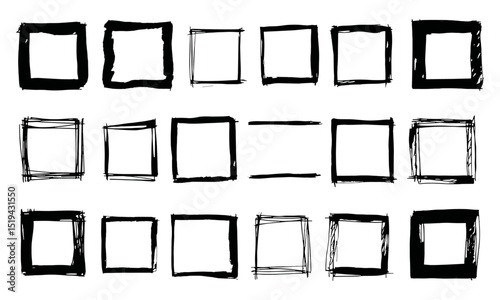 Rectangular hand drawn borders, sketchy square frames, grungy pencil outline box, doodle school draft frames, vector illustration, unique hand drawn borders, artistic vector frames.