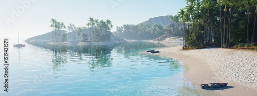 A Serene Tropical Landscape featuring Clear Waters and Lush Vegetation all around it