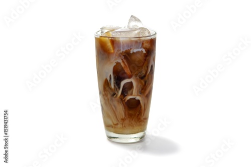 Ice latte coffee served on white background with isolated photo style.