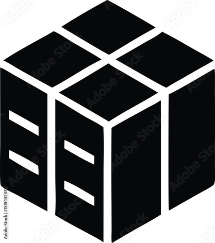 Abstract black cube with internal dividers and isometric perspective