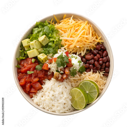 A burrito bowl isolated on a transparent background
