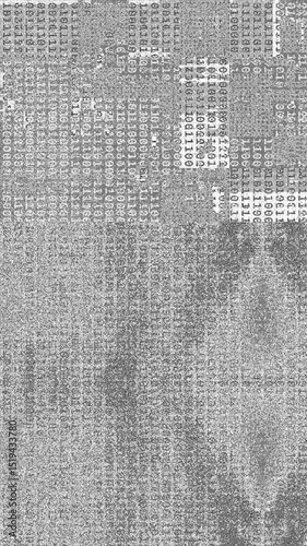 Animated Monochromatic Glitch Effects with Binary Patterns and Grunge Noise Elements