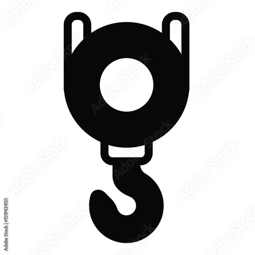 Crane hook solid icon, marine port concept. Vector graphics. Single reel hook, port cargo uplifting sign on white background, style mobile or design.