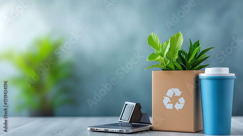 Sustainable office setup with plants and tech home workspace modern design bright environment close-up perspective