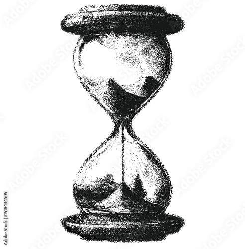 Hourglass vector illustration, collage element with vintage stipple photocopy effect, retro grainy texture, grunge psychedelic surreal poster, tattoo, 90s aesthetic, artistic design.