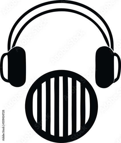 Abstract black and white headphones with vertical striped microphone design