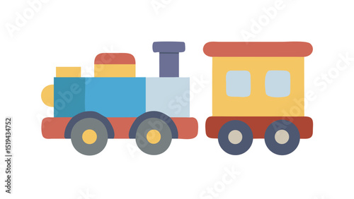 Train toy with bright colors parked next to a vibrant car in a playful design perfect for children's room decor