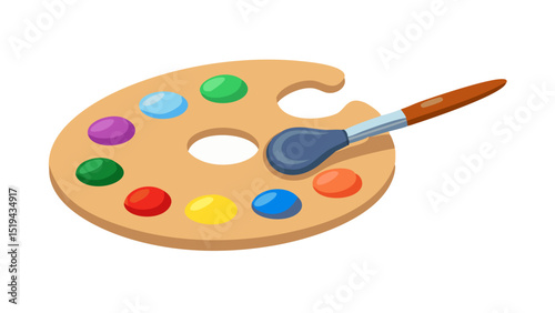 Colorful artist palette with brush resting on vibrant paint blobs ready for creative expression