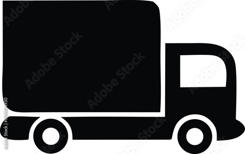 Simple black silhouette of a delivery truck icon for transportation