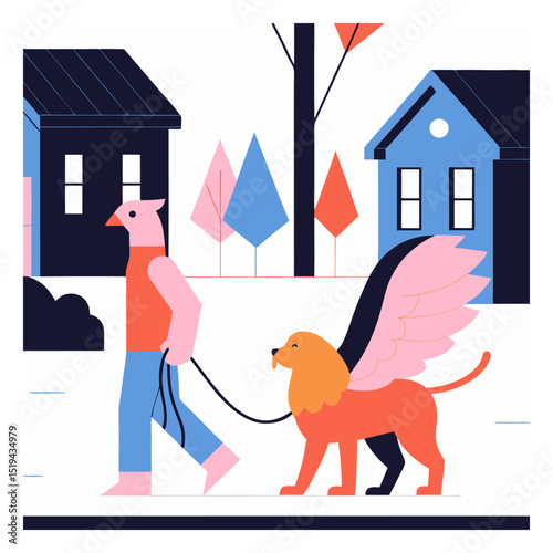 Person Walking a Dog in a Neighborhood