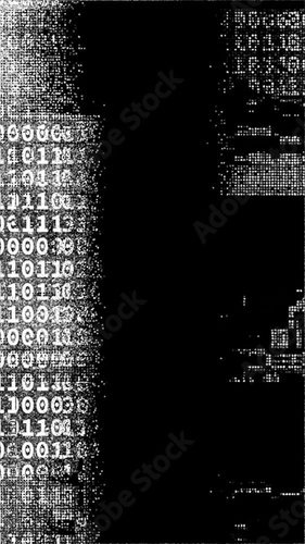 Abstract Black Background with Monochrome Glitch Effects and Binary Noise Patterns
