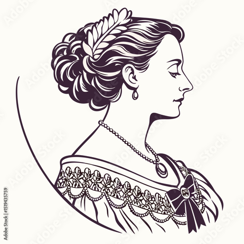 Long-haired woman's face, a beautiful illustration of floral fashion and artistic style