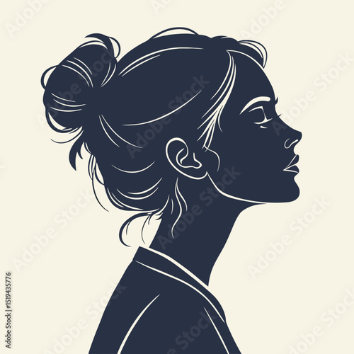 Black vector silhouette of a glamorous woman with long flowing hair, illustrating her elegant style and beauty