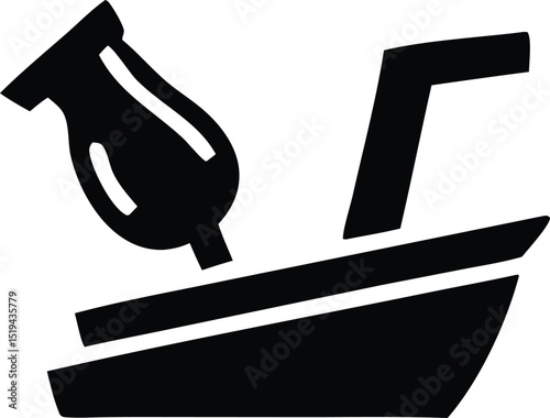 Abstract black and white image of a boat with a unique outboard motor design