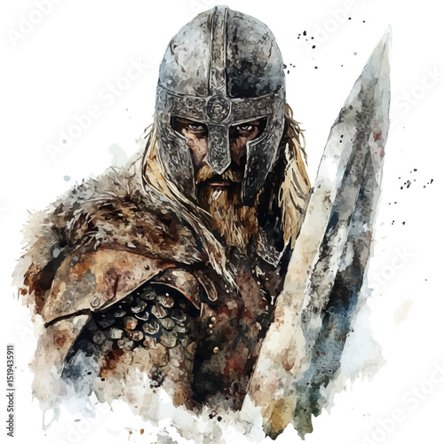 Beowulf Anglo-Saxon Legend, watercolor drawing vector, high quality, isolated on a white background.