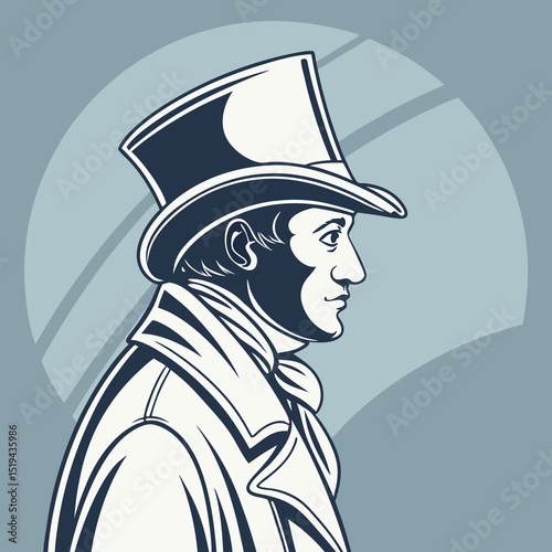 Cartoon illustration of an old man with a retro hat, a witch, and a pirate face silhouette