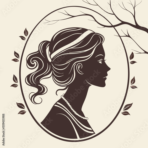 Long-haired girl's silhouette with flowers, a beautiful fashion illustration design