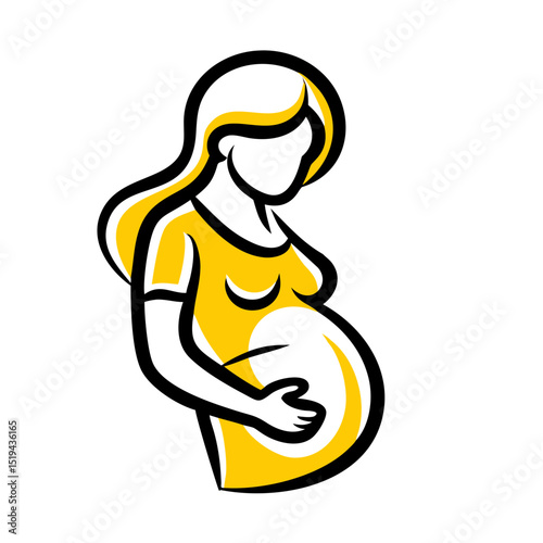 Pregnant woman symbol in yellow outline showcasing motherhood and anticipation of new life