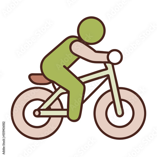 Person riding a bicycle in a simplistic, illustrated style on a plain background