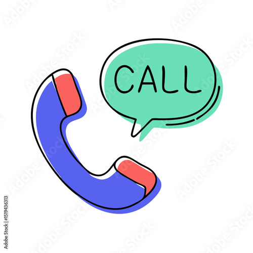 Vibrant telephone illustration with a message bubble conveying the word call