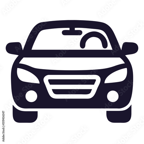 Black silhouette of a car with a simple outline on a white background highlighting its design and features