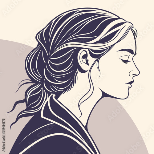 Stylish long-haired woman illustration with beautiful eyes and lips, a true fashion art design