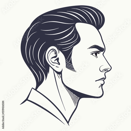 Vector illustration of a woman's face with flowing hair, showcasing her beauty and fashion in a stylish black silhouette sketch
