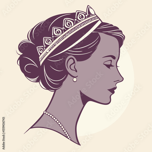 Beautiful vector illustration of a fashionable woman with long hair and a flower-adorned hat, elegantly drawn in profile