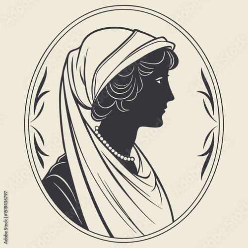 Elegant long-haired woman illustration, featuring a beautiful face in profile with stylish black hair, a perfect icon of beauty and fashion design
