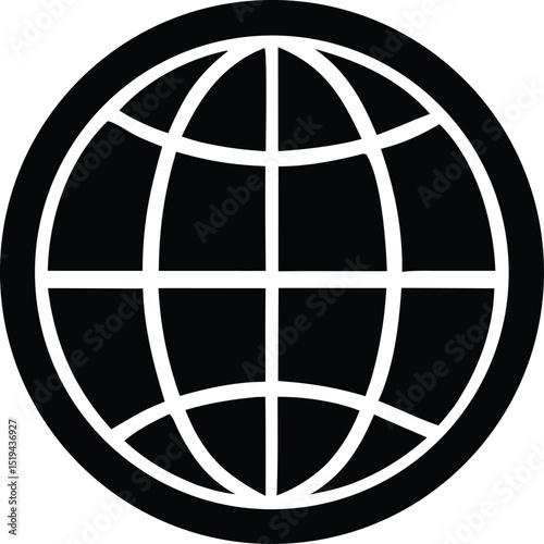 Simple black and white globe icon representing global connectivity