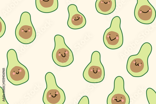 Avocado cartoon background pattern. hand drawn seamless pattern. Avocado background for fabric design, textile print, wrapping paper, cover. Vector illustration.