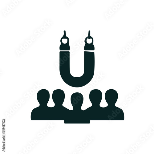 Magnet attracts generic people, flat design for marketing, with space for copy