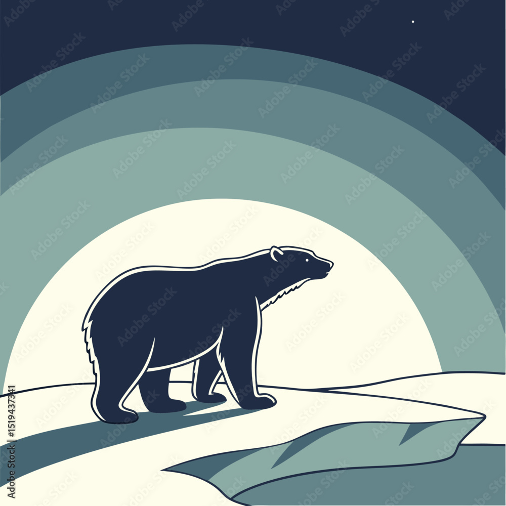 Fototapeta premium Polar Bear on Ice Floe under Starry Night Sky in Pixelated Style
