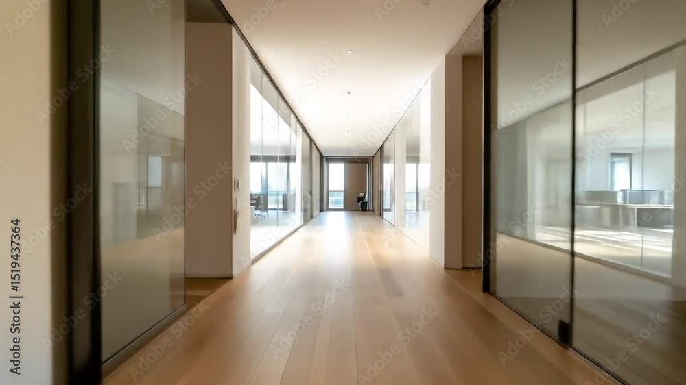 Modern Empty Office Corridor With Glass Walls Modern Empty Office Corridor With Glass Walls