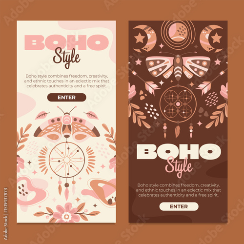 Bohemian Abstract Nature Elements Banner Set