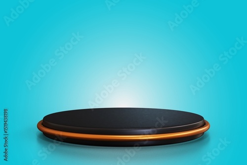 3D black Podium Display on blue Background for Product Presentation Display or Award Ceremony