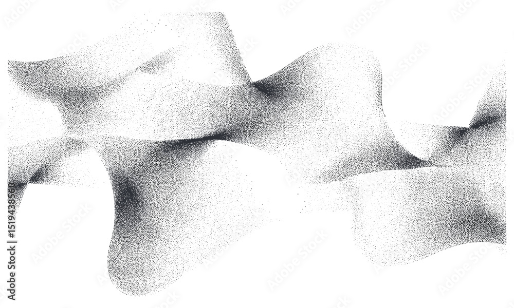 Monochrome stipple gradient in flowing organic pattern, undulate soft grain and particle texture, smooth dissolve, dust fade, vector illustration, abstract visual, wave texture.