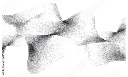 Monochrome stipple gradient in flowing organic pattern, undulate soft grain and particle texture, smooth dissolve, dust fade, vector illustration, abstract visual, wave texture.