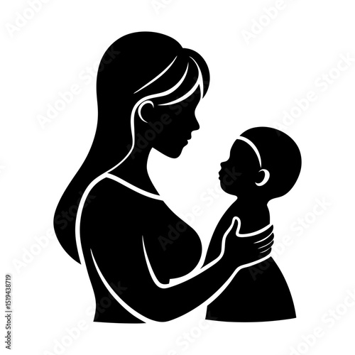 Silhouette of a mother holding her child in a loving embrace design art